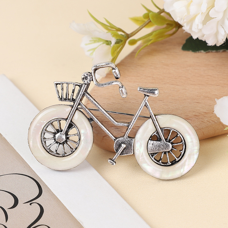 Alloy Material Bicycle Pattern Retro Pin Bicycle Alloy Inlay Shell Women's Brooches