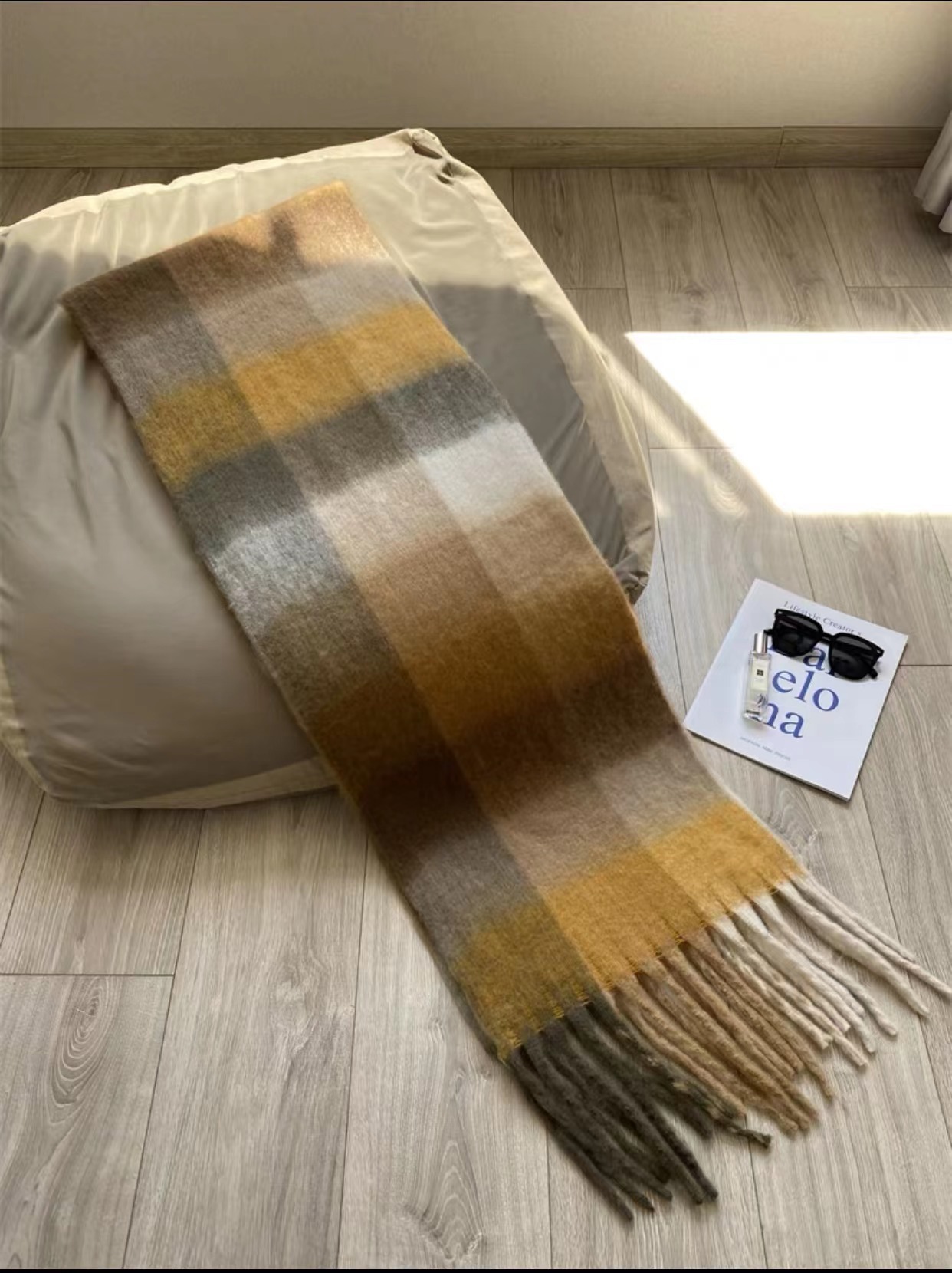 Otoño e invierno nuevo europeo y americano AC Plaid bufanda mujer moda contraste color cálido pareja estudiante bufanda engrosada chal