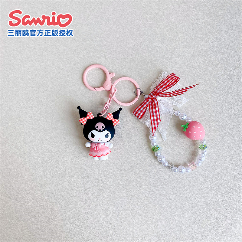 正版三丽鸥钥匙扣格纹草莓hellokitty包包挂件玉桂狗公仔玩偶饰品|undefined