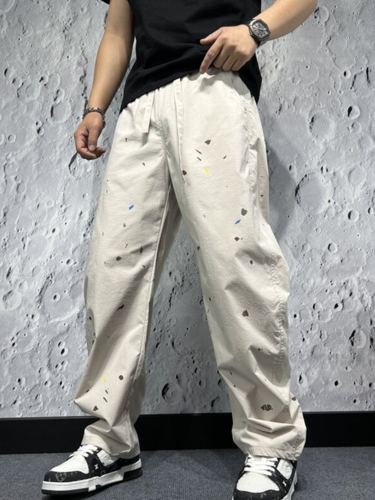 Letní rychleschnoucí pánské kalhoty s dlouhým rukávem, zakřiveným nožem, s postříkáním barvou, rovné a široké nohavice, ležérní pracovní oblečení Beck_voghion.com