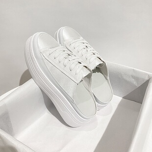 Baotou Half Slippers Women's Outer Wear 2023 New Style Skinny All-Match Thick Sole Heel-Free Casual White Shoes for Women