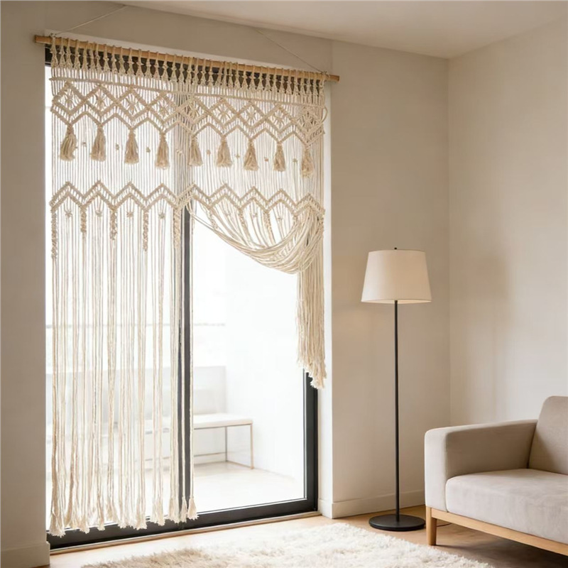 Cross-border finished products: Nordic style curtains with tassel decoration, cotton rope hand-woven tapestry, woven door curtain, wholesale for homestays