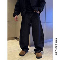 美式复古牛仔弯刀牛仔裤秋季廓形解构休闲百搭高街男款休闲裤潮牌