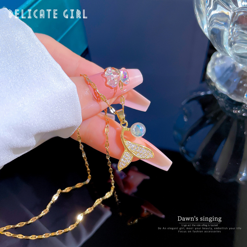 Collar de cola de sirena en oro con micro engaste para mujer_voghion.com