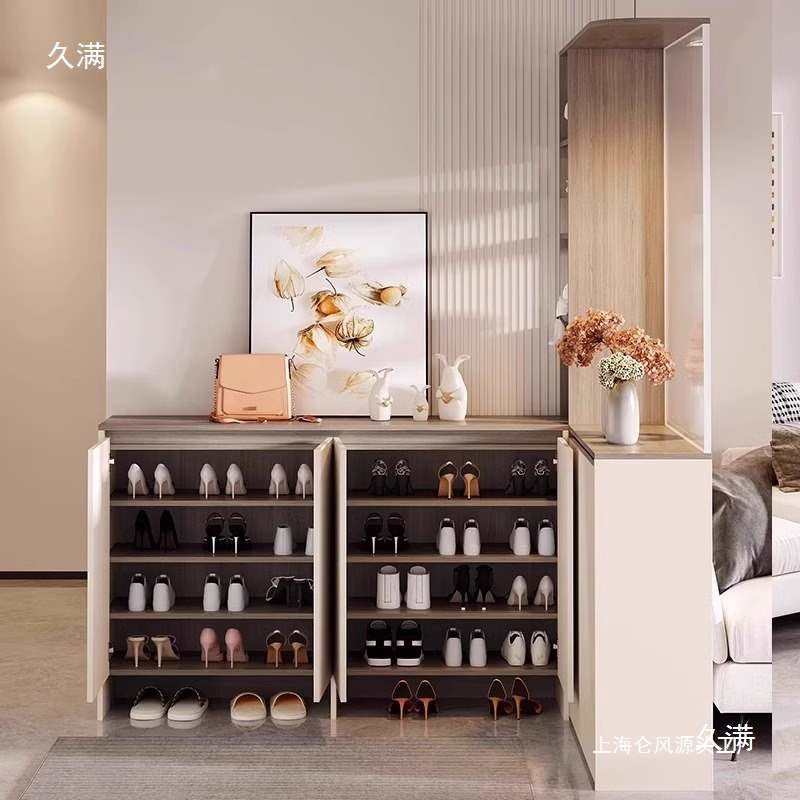Solid Wood Entry Door Shoe Cabinet, Entrance Cabinet, Integrated Wall-Mounted L-Shaped Screen Cabinet, Partition Cabinet, Storage Locker