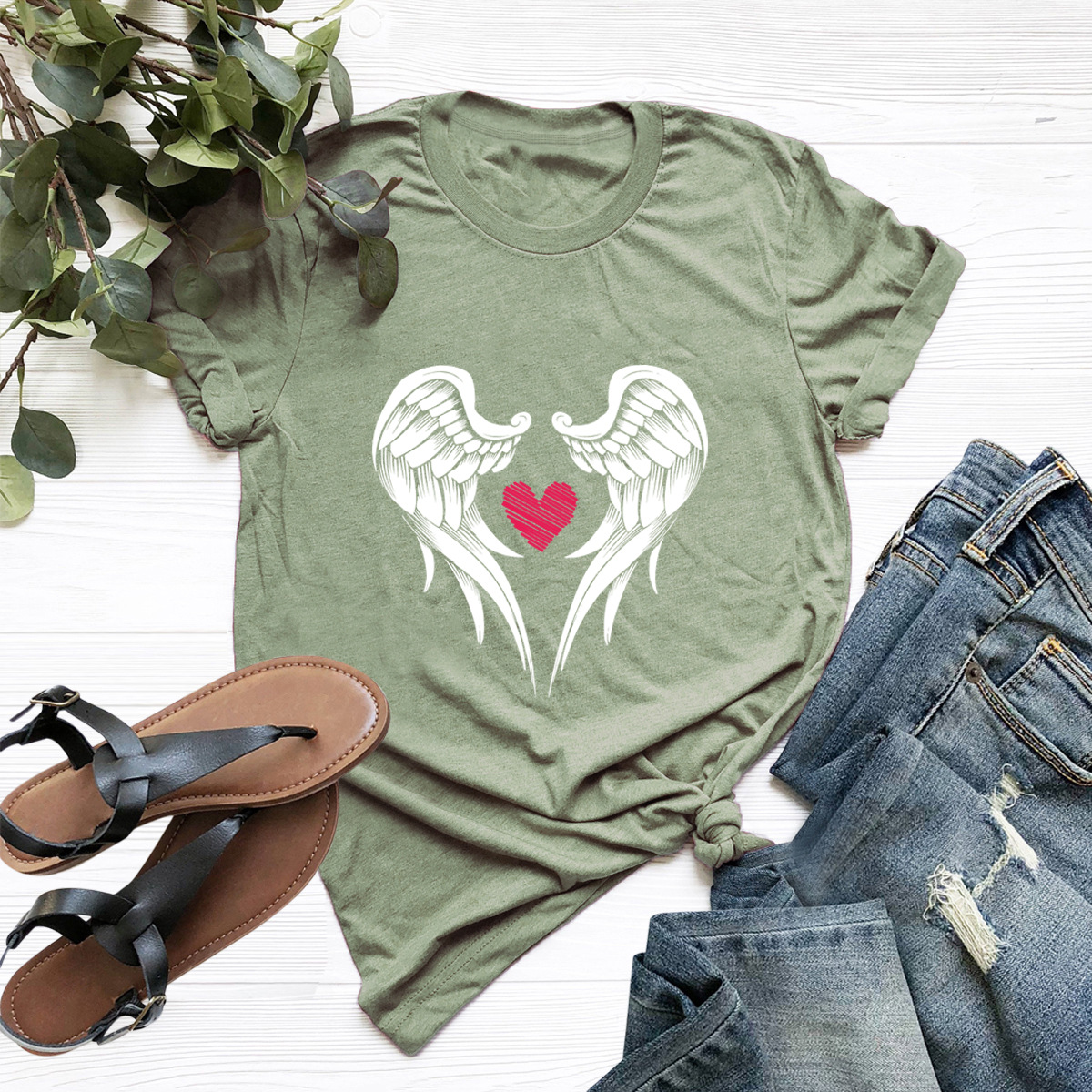 popular wing and heart pure cotton t-shirt NSSN40351