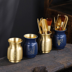 純銅茶道六君子銅茶夾功夫茶具配件套裝茶刀茶勺養壺筆茶道六君子