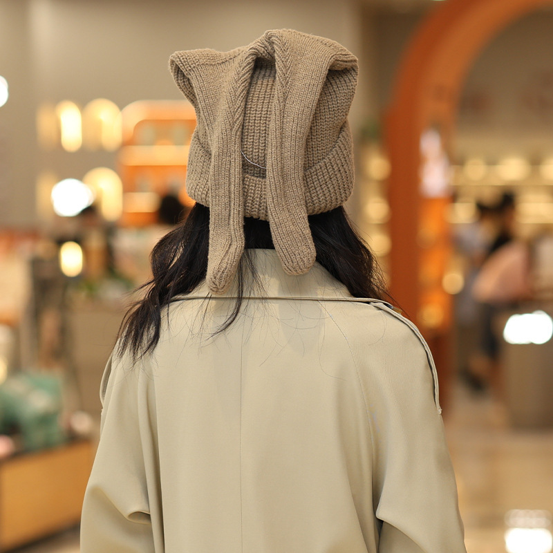 跨境工厂新款 欧美个性潮流猫猪耳朵针织帽秋冬保暖男女毛线帽子|undefined