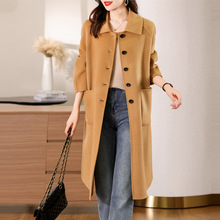 双面呢大衣女士长款过膝新款宽松休闲大口袋挺阔有型毛呢大码外套