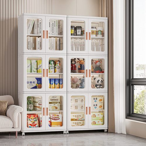 Storage cabinet floor-standing plastic storage cabinet living room clothes bedroom storage cabinet home installation-free folding snack wardrobe