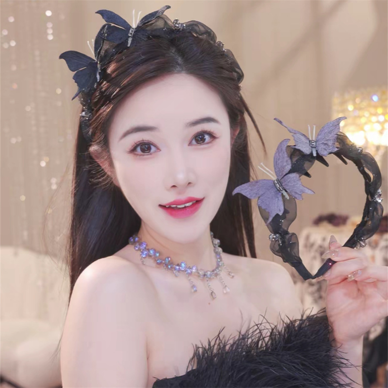 【高定鸢尾花发箍】早秋新款超仙气质增高颅顶蝴蝶流苏发箍3203|undefined