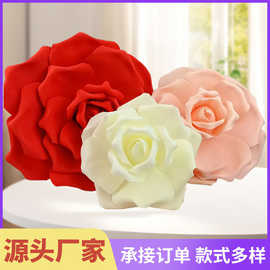 跨境仿真玫瑰花婚庆家居装饰花环用玫瑰花圣诞节装饰平底卷边玫瑰