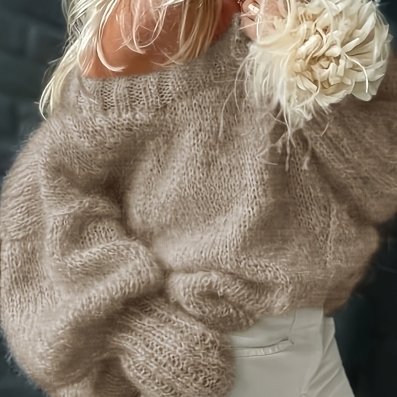 Aliexpress transfronterizo Amazon hombro abierto perezoso temperamento puro viento desear plantar suéter suave glutinoso suéter de punto