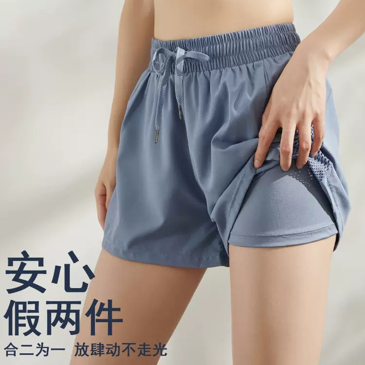 スポーツショーツ レディース 夏 ゆったり ダブルポケット フェイクツーピース ランニング フィットネス カジュアル 5点式 速乾 ヨガパンツ 新しいスタイル