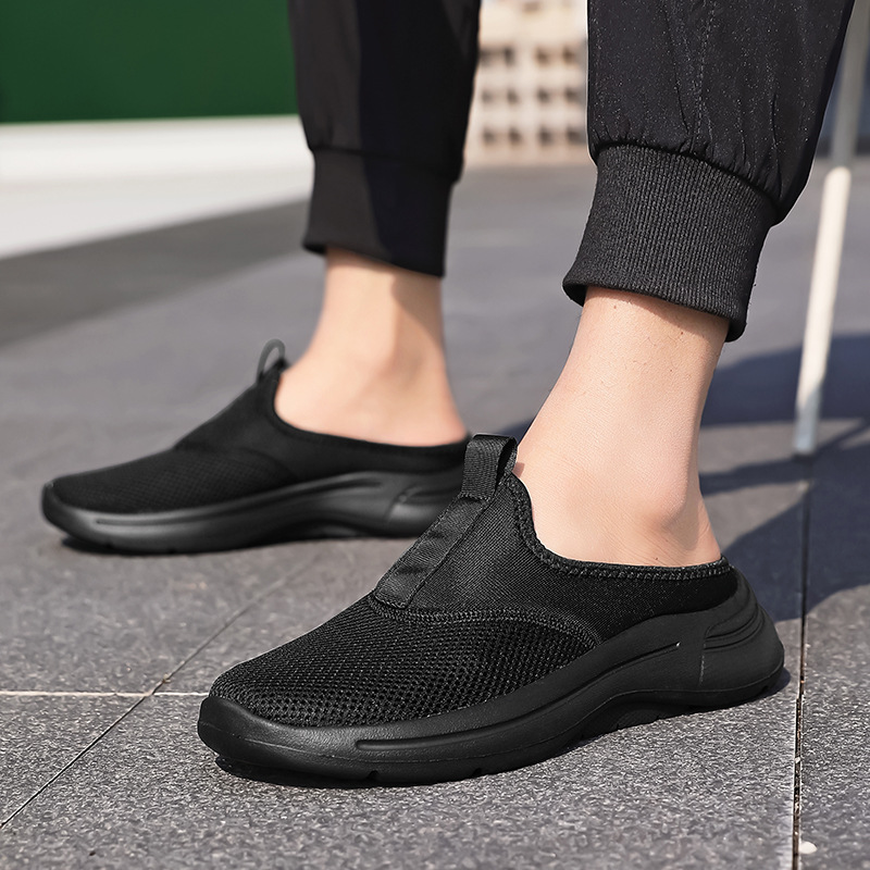 Comercio exterior transfronterizo de gran tamaño en nombre de la red de turismo al aire libre, todo negro, medio arrastre, zapatos casuales de gran tamaño, zapatillas ligeras de suela suave para hombres