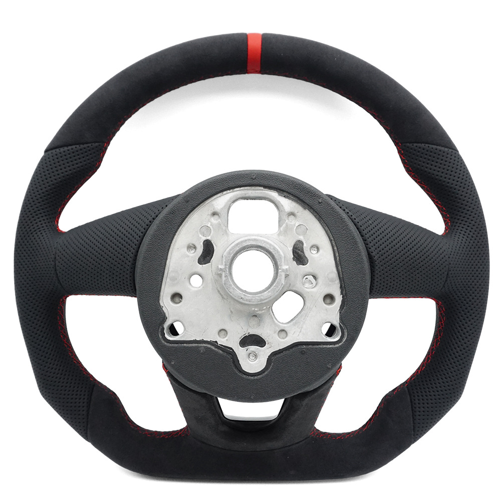 Suitable for Audi A4B9 S model, suede perforated with red stitching, red center mark steering wheel, sports style with framed base