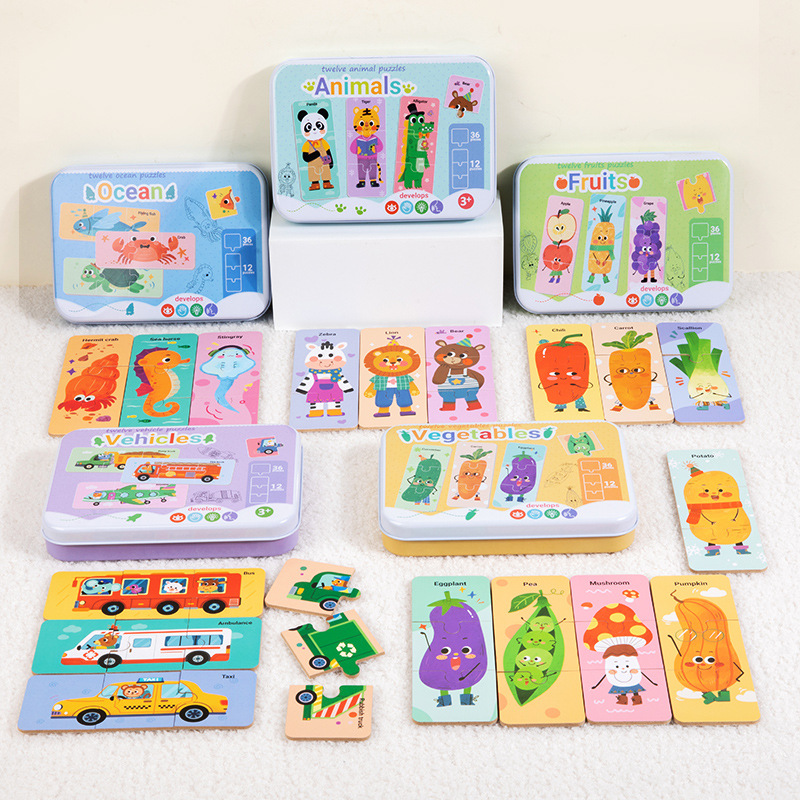 Caja de hierro 3 - en - 1 puzzle de tráfico de animales gran pieza cognitiva educación temprana pensamiento acertivo iluminación juguetes para niños