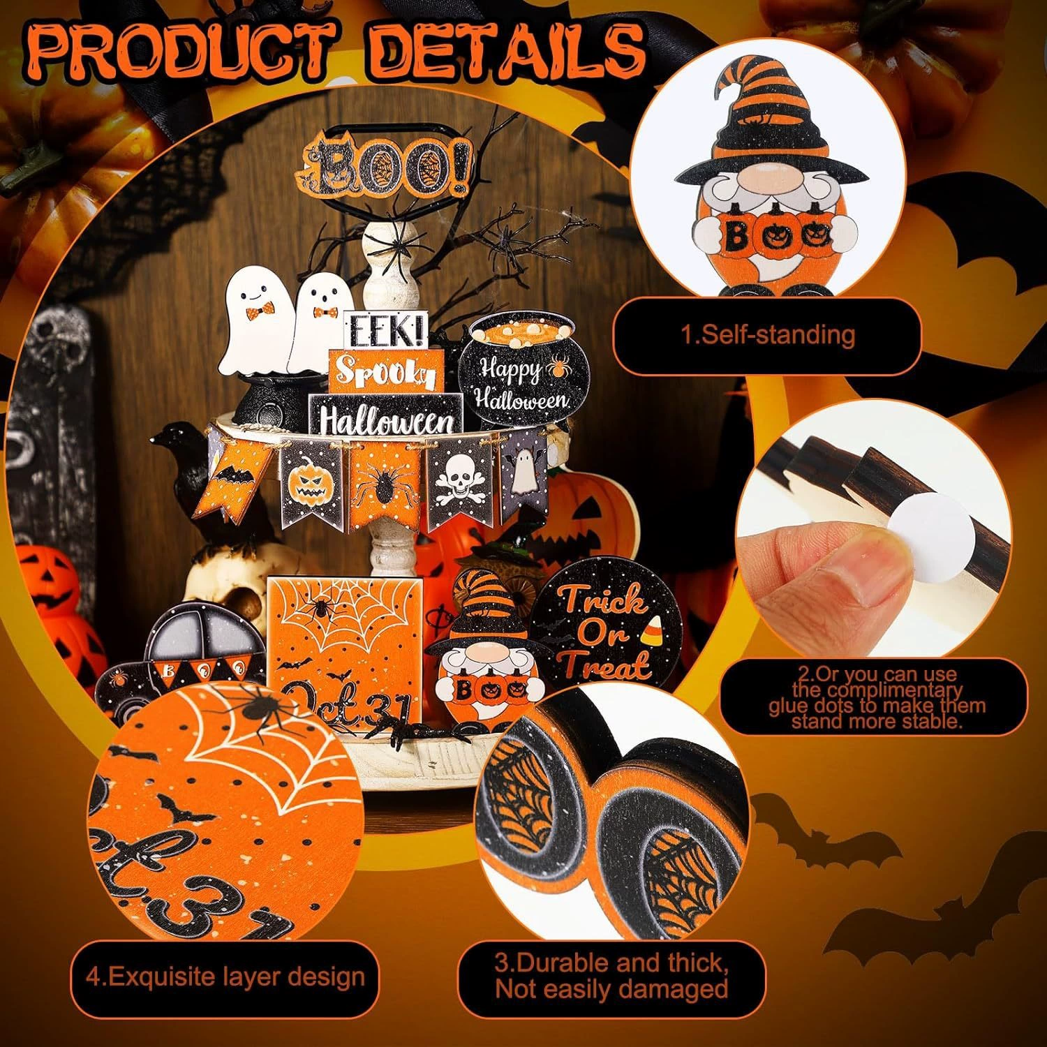 15 комплектов Хэллоуин многослойный поднос декоративный набор черный оранжевый призрак деревянный блок украшения дома логотип праздник
