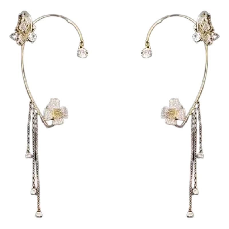 Cross-border hot sale butterfly flower ear clip ear bone Clip No pierced niche tassel ear bone clip New earrings