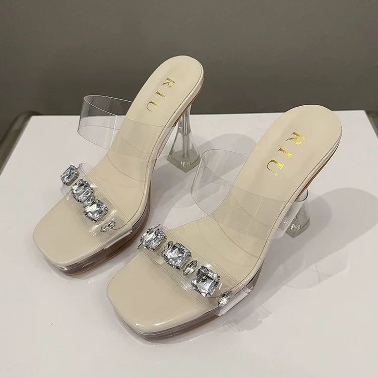 11CM супер высокие каблуки со стразами на каблуках сандалии ненавидят высокие прозрачные хрустальные тапочки водонепроницаемый стол модель женской обуви