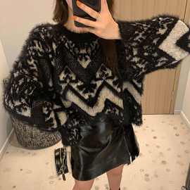 慵懒风软糯水貂绒外套女设计感小众御姐港风ins宽松秋冬套头毛衣