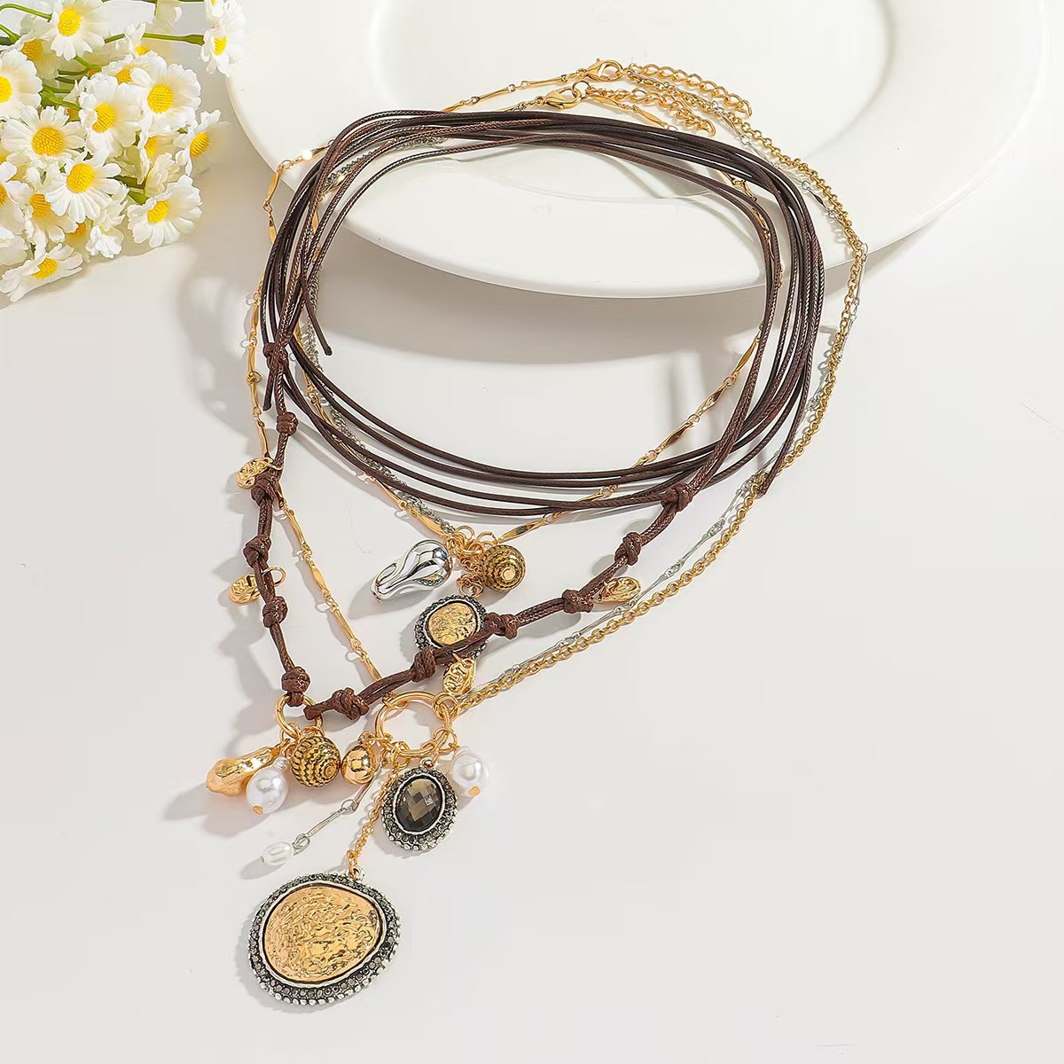 Collier torque luxueux multi-rangs à pampilles en strass_voghion.com
