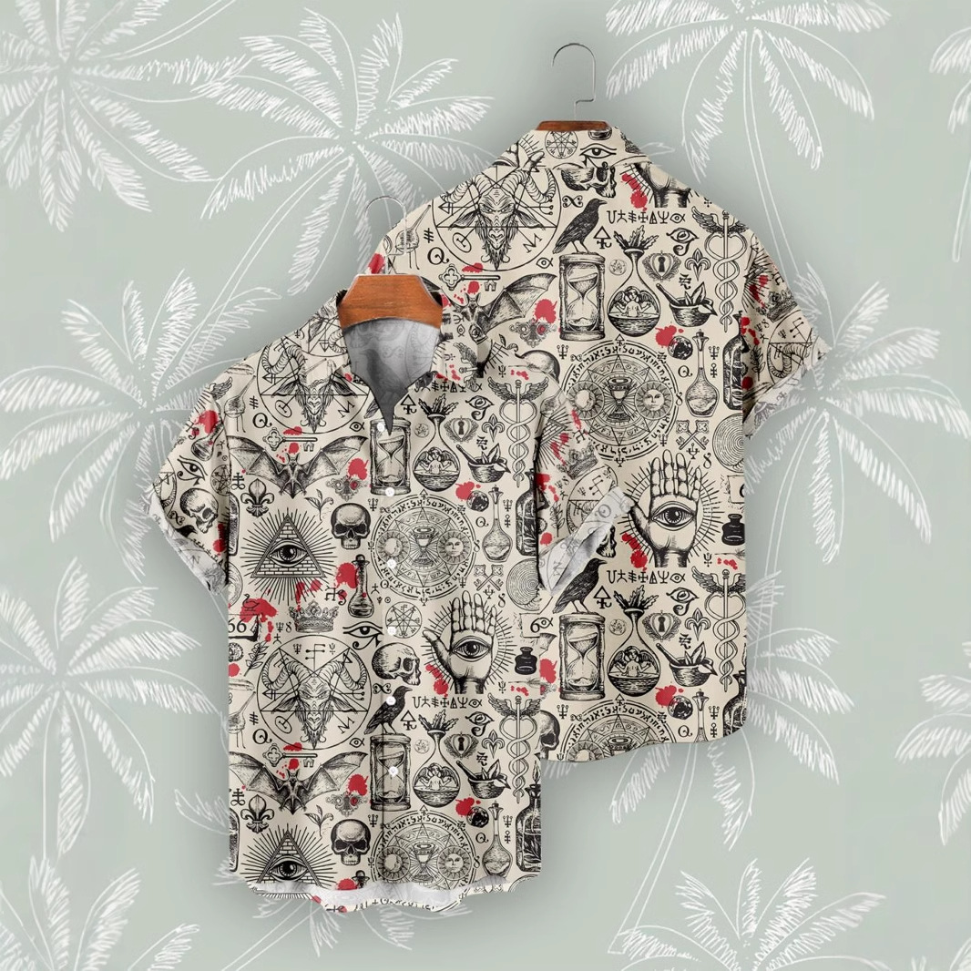 Retro abstracto ojo de cielo estampado 3D hombre calle alta suelta manga corta solapa botón camisa hawaiana en stock