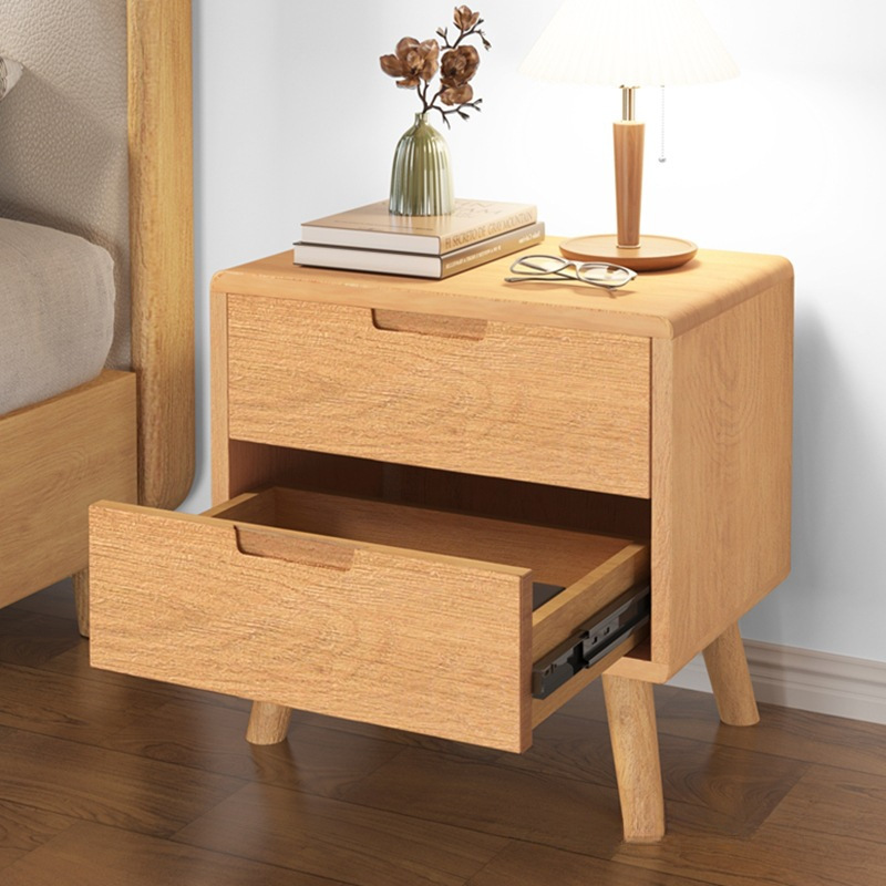 Pure Solid Wood Bedside Table Oak Simple Modern Home Small Bedroom Bedside Cabinet Storage Cabinet Log Color Mini