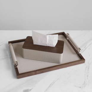 Modern Light Luxury High-end Leather Aromatherapy Candle Solid Wood Tray Model Room Sales Office Living Room Coffee Table Desktop Ornaments