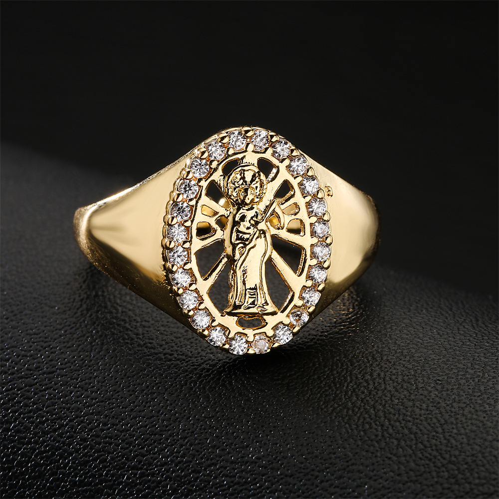 Europe And America Hot Sale New Copper-plated Gold Religious Jewelry Virgin Mary Open Ring display picture 3