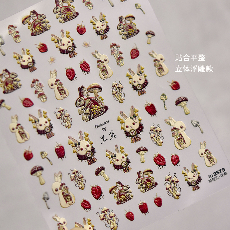 Papel adhesivo de uñas en línea popular conejo oscuro conejo violento estilo gótico chica caliente desgaste pegatina de uñas alivio tridimensional