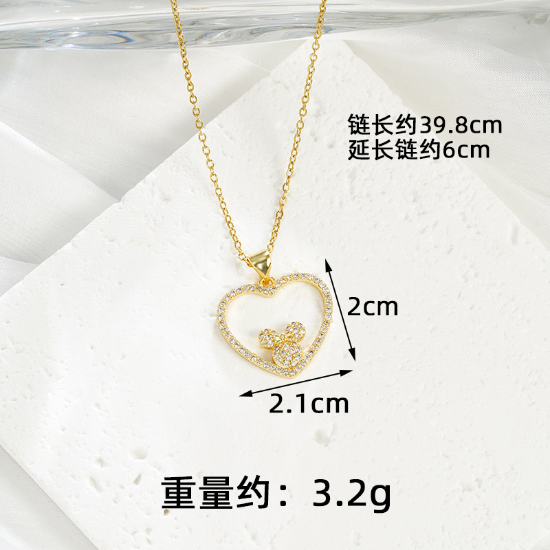 Nuevo collar de oro de arena vietnamita, lujo ligero, circonio, hueco, pendientes de amor de Mickey Mouse, temperamento femenino, joyas que no se desvanece durante mucho tiempo