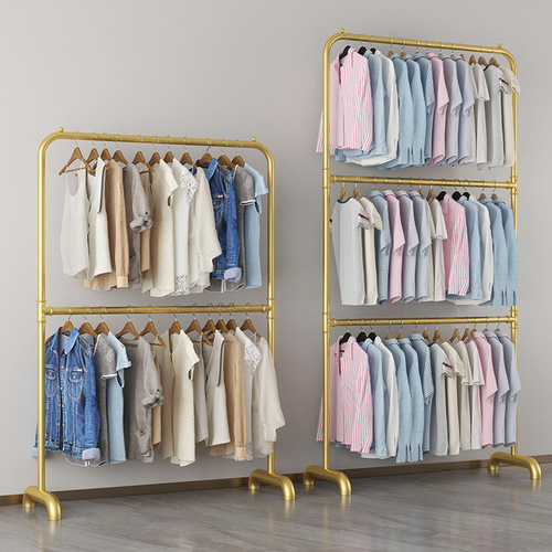 Clothes rack floor-standing bedroom clothes rack home balcony single-pole clothes drying rack simple double-layer display rack coat and hat rack