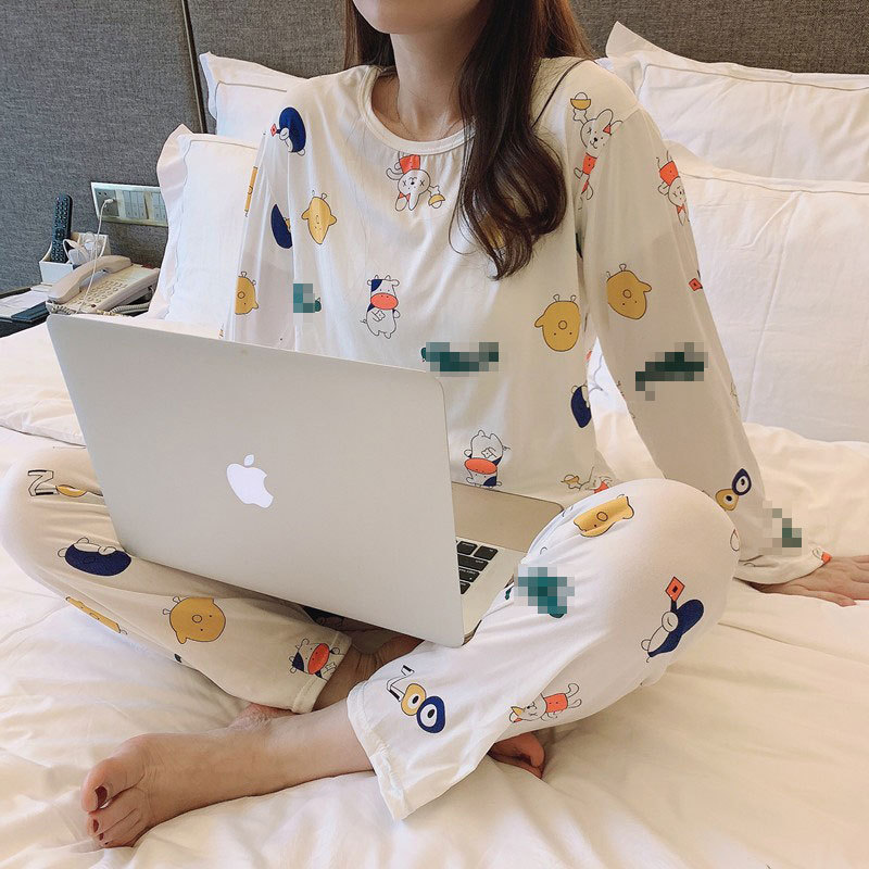 Southeast Asia hot sale pajamas women's long-sleeved trousers suit spring and autumn thin cartoon cute girl casual home wear