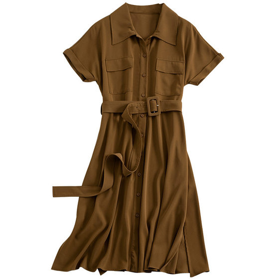 2024 Summer new short-sleeve lapel dress design sense of small retro waist thin temperament in long skirt female