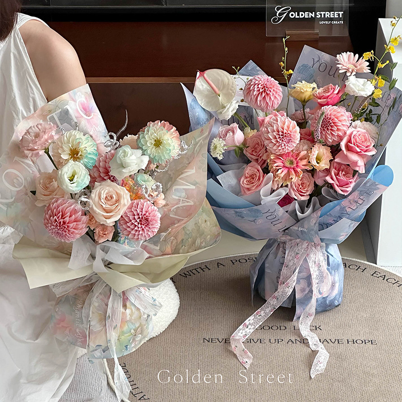 Huimeng jardín atmósfera papel pintura al óleo floral ramo de papel de embalaje de papel de arte colorido papel kraft papel de embalaje de periódico