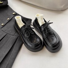 2025年真皮新款英伦风系带厚底增高乐福鞋复古方头小皮鞋女单鞋女