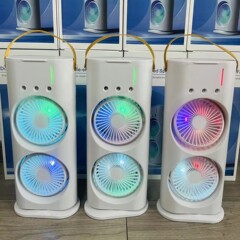 三穴スプレーファン家庭用リモコン付き二頭扇風機USB充電首振りカラーランプ大風力ファン