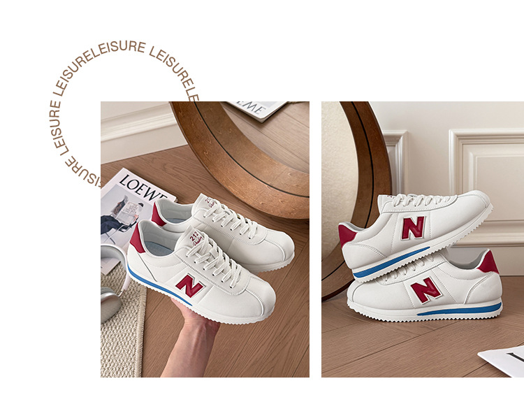 Giày chạy bộ thể thao nữ phong cách retro Forrest Gump, da trắng chống trơn trượt — 212 trắng đen chi tiết 9
