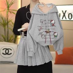女孩卫衣休闲百褶裙两件套中大童春秋新款纯色韩版长袖连帽衫童装
