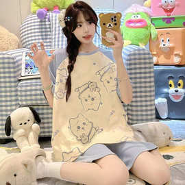 2025年新款吉伊卡哇卡通简约短袖短裤睡衣女生夏季大码家居服套装
