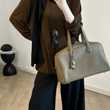 高端蜡线头层牛皮TC皮维多利亚手提包通勤中古腋下波士顿托特包