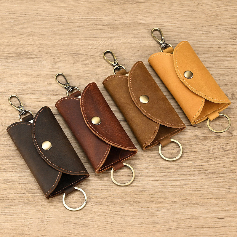 Genuine Leather Key Bag Crazy Horse Leather Keychain Head Layer Cowhide Multi-color Men's Waist Hanging Car Multi-function Key Chain