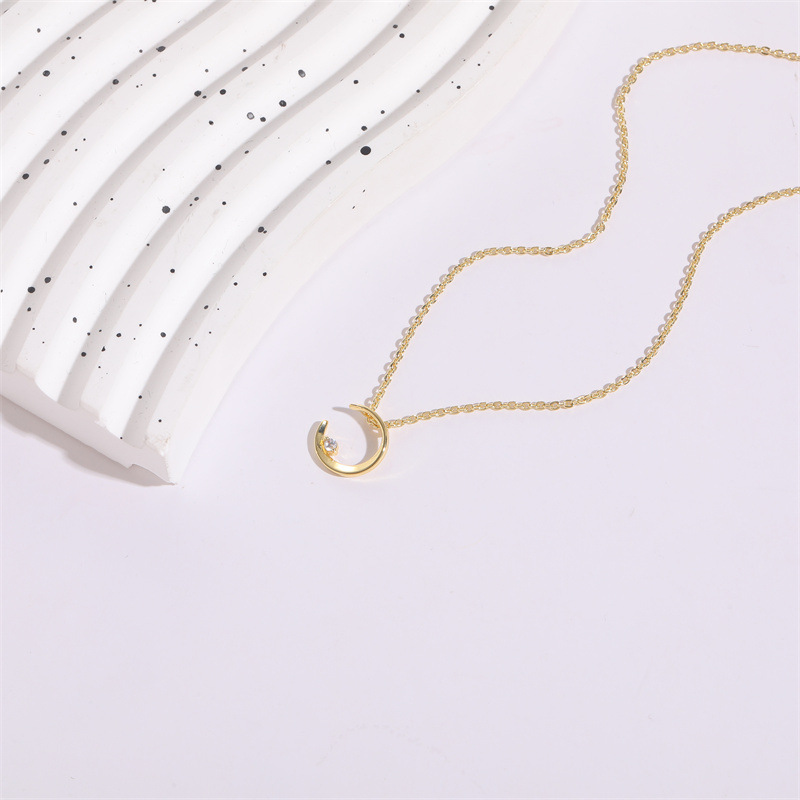 Fashion Moon Copper Plating Inlay Zircon Pendant Necklace 1 Piece