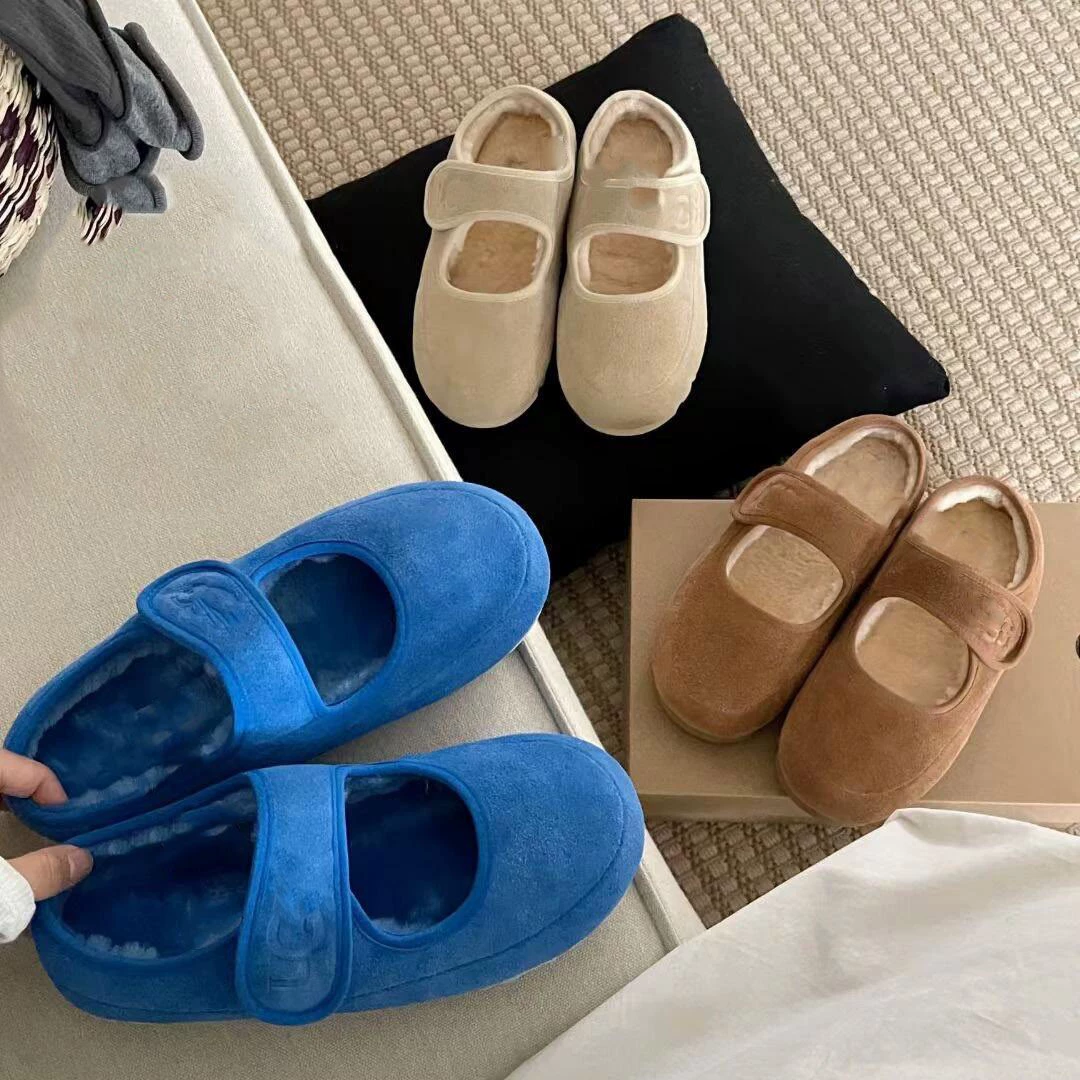 [Spot] Walnut color!Retro warm wool cotton single shoes for women wearing winter plus velvet beans and Mary Zhen shoes