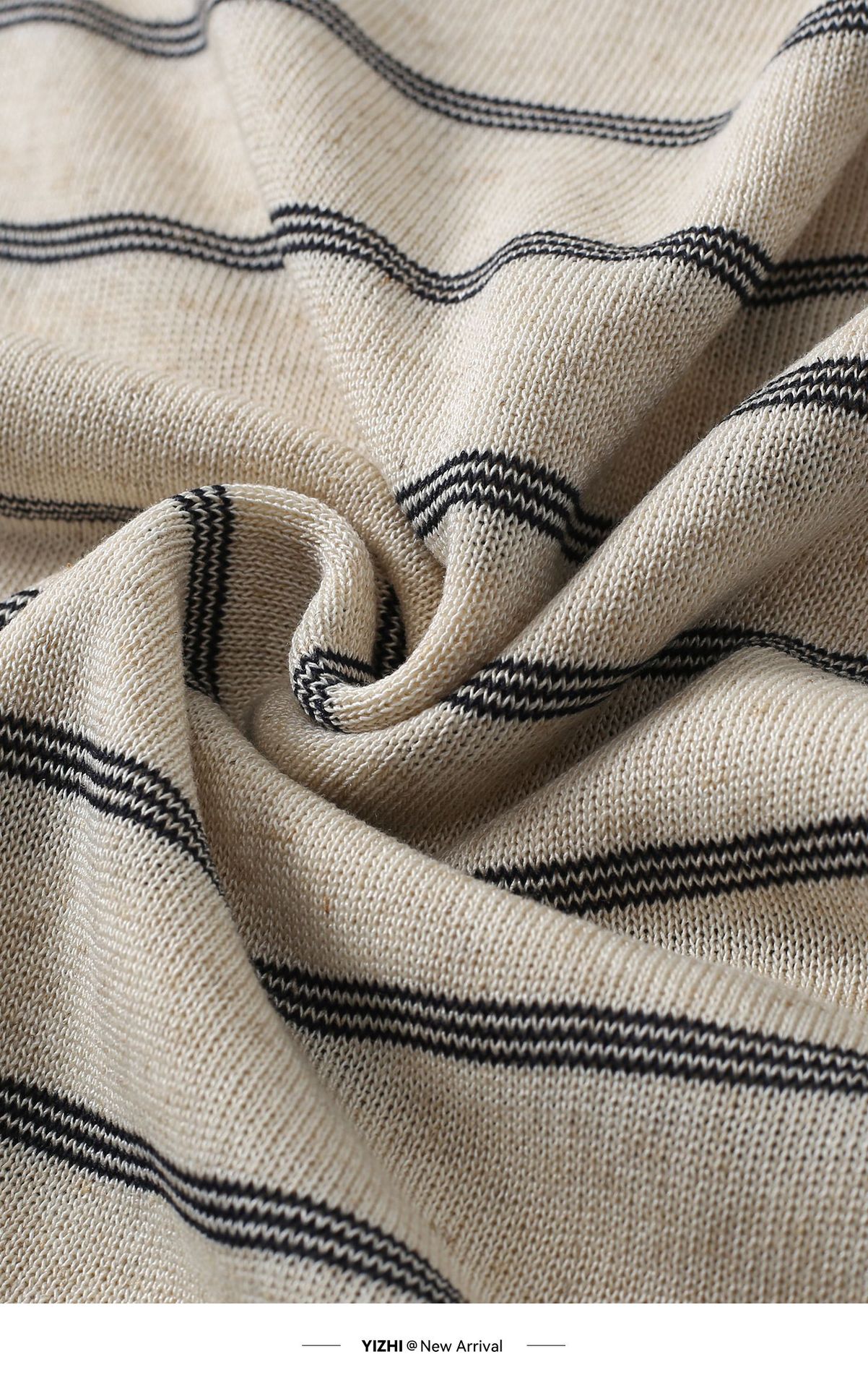Áo thun nam tay ngắn cổ tròn sọc kẻ chất liệu Tencel thoáng mát — Cà phê gai dầu chi tiết 12