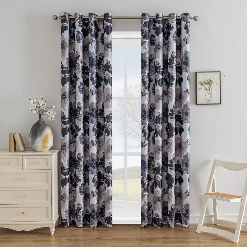 美式轻奢印花遮光窗帘布外贸跨境成品Curtains东南亚隔热遮阳成品