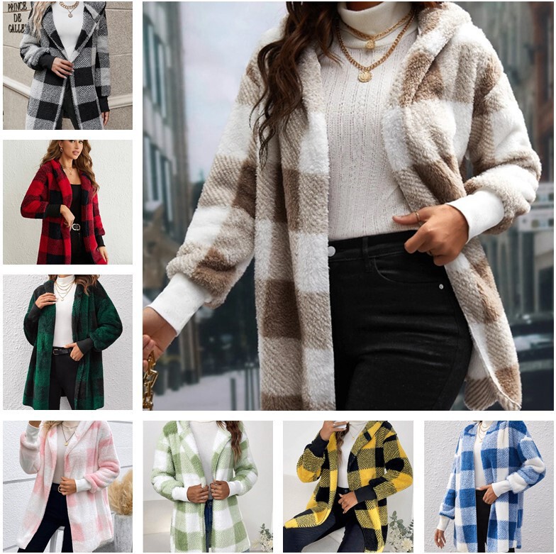 New in stock: Amazon cross-border new European and American style loose plaid furry cardigan, fashionable foreign trade sweater for women New in stock: Amazon cross-border new European and American style loose plaid furry cardigan, fashionable foreign trade sweater for women