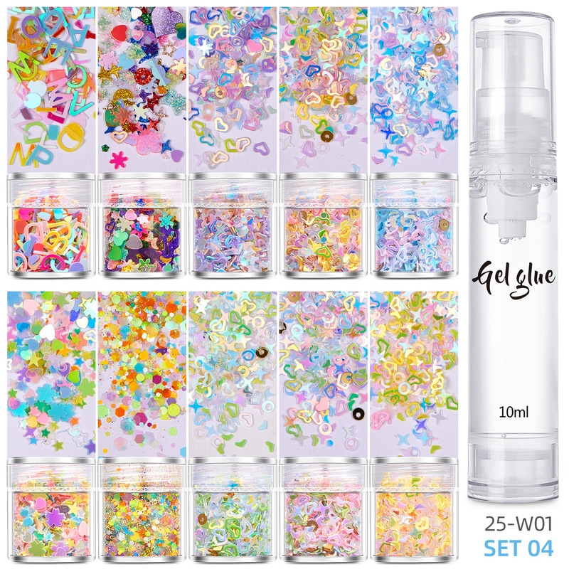 Amazon popular nail sequins glitter glitter glitter powder Gradient Gel Gel Tattoo gel nail polish glue diy