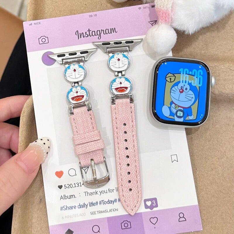 Dingdang Cat leather strap is suitable for Apple Watch 9 10 S11, Huawei GT6, Fit5, Xiaomi Redmi wristbands